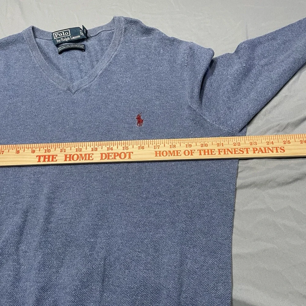 Vintage‎ Polo Ralph Lauren Sweater Mens Sz XL Blue v-neck Knit Cashmere Blend